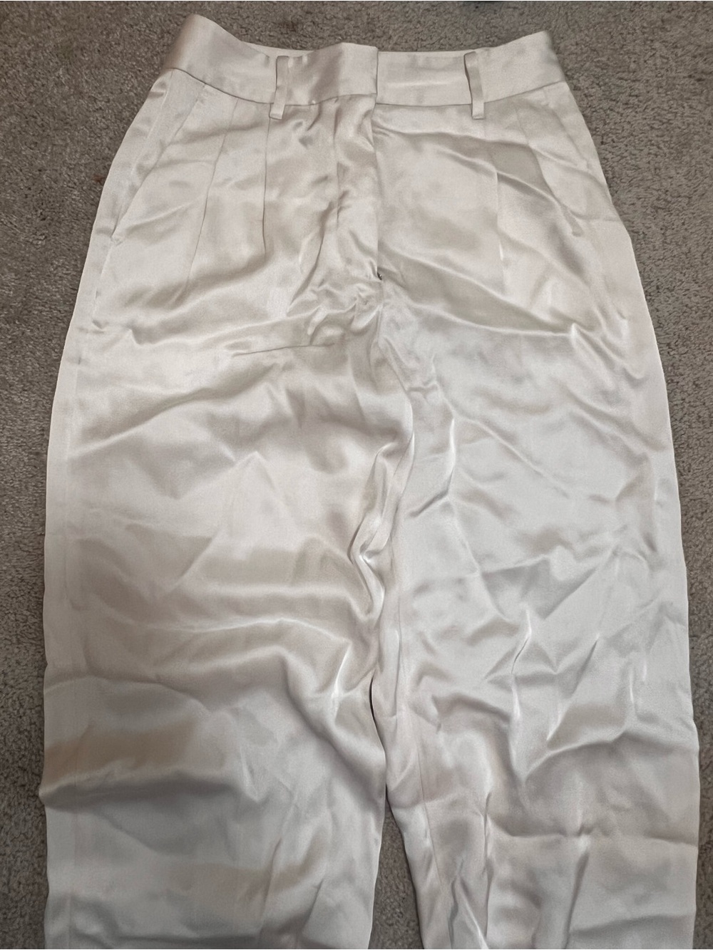 Aritzia Satin High-Waist White Trousers